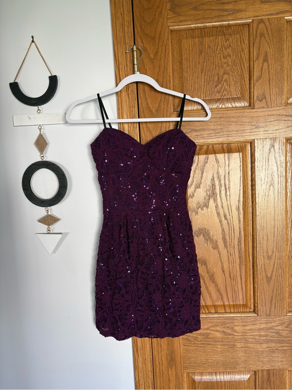 B. Smart Plum Lace Sequin Mini Dress